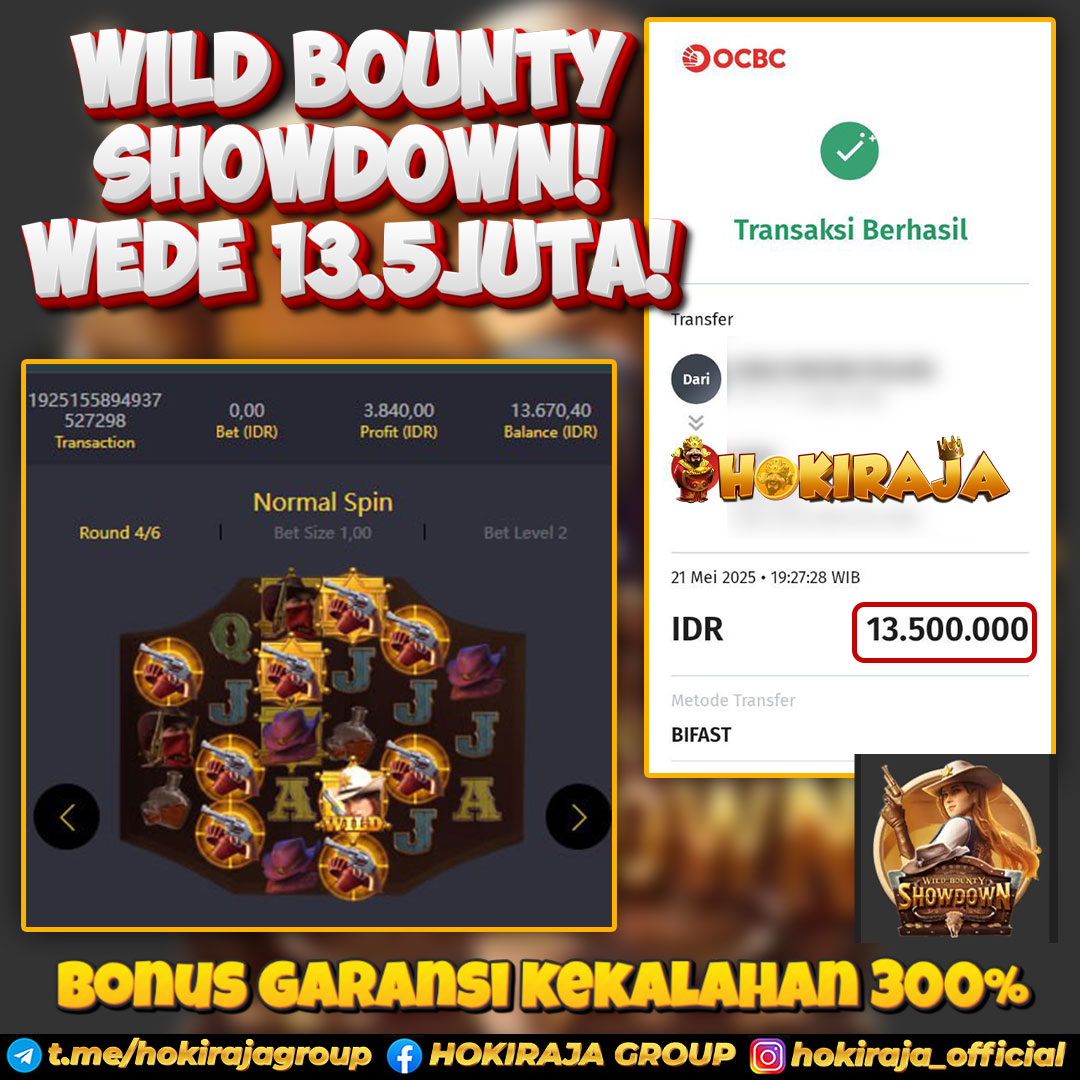 HOKIRAJA JACKPOT SLOT WILD BOUNTY SHOWDOWN RP 13.500.000 ID : ENE***
