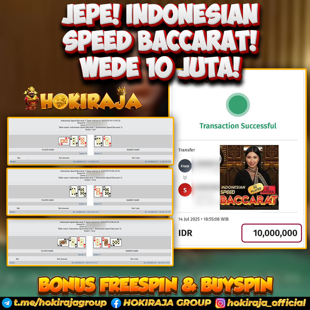 HOKIRAJA JACKPOT LIVE CASINO INDONESIAN SPEED BACCARAT  RP 10.000.000 ID : WUL***