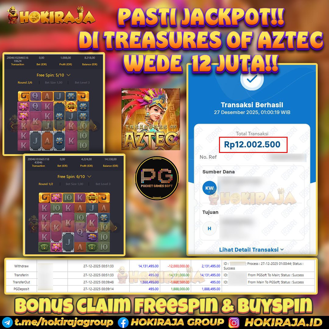 HOKIRAJA JACKPOT SLOT TREASURES OF AZTEC RP 12.000.000 ID : POW***