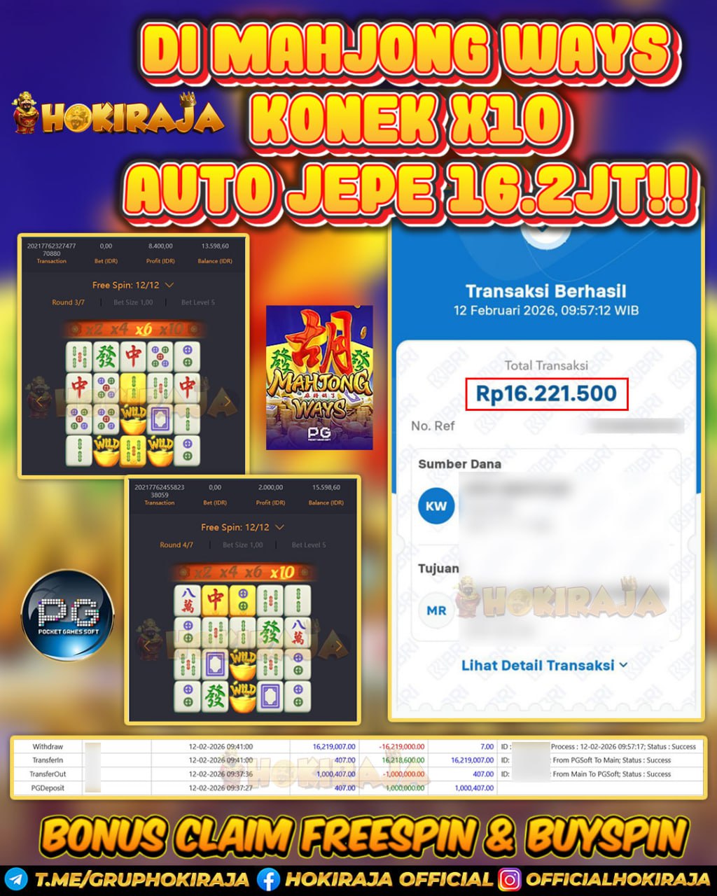 HOKIRAJA JACKPOT SLOT MAHJONG WAYS RP 16.219.000 ID : MNW***